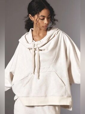 DAILY PRACTICE BY ANTHROPOLOGIE Oversized Lace-Up Hooded Sweatshirt Beige Size S